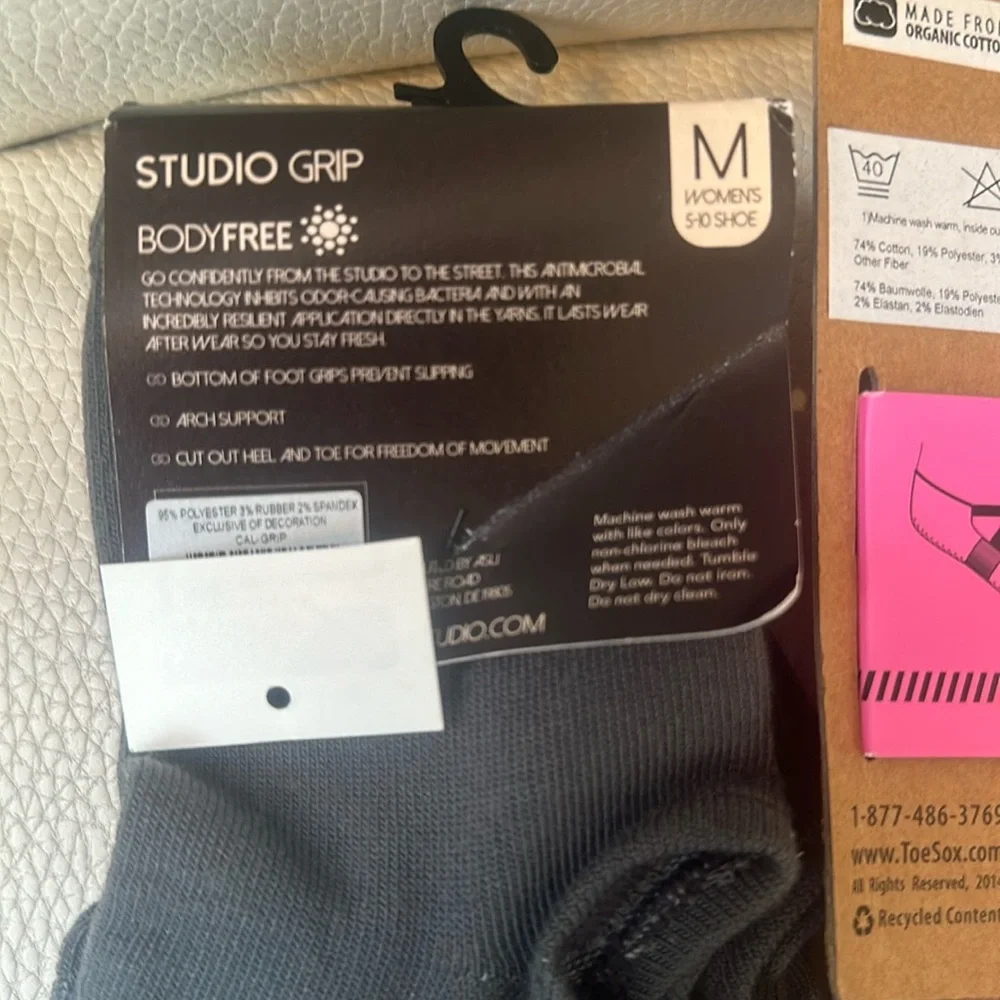 Toe Sox and Calia Studio Grip Socks 3 Pairs total Gray & Pink Gym Pilates barre